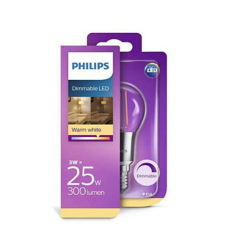 Bec LED Philips dimabil 3W E14 P45 300LM lumina calda PS03267