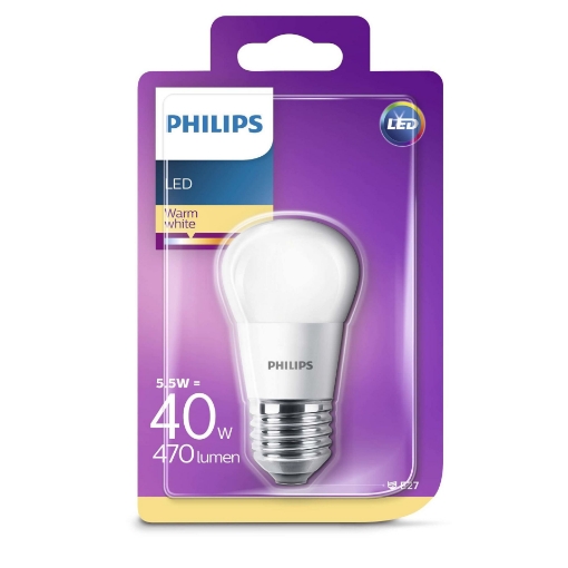 xx Bec LED Philips 5.5W E27 forma lustra P45, lumina calda