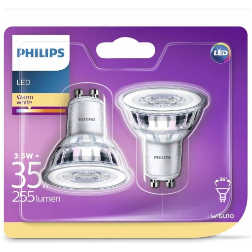 xx Set 2 Becuri LED Philips spot 3.5W 36D GU10 lumina calda