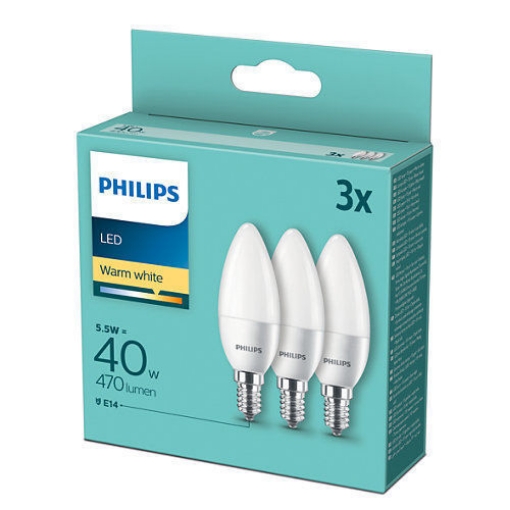 xx Set 3 becuri LED Philips 5.5W B35 E14 lumina calda 470lm PS04213