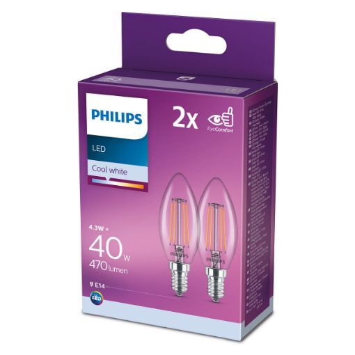 Imagine Set 2 becuri LED Philips 4.3W B35 E14 lumina neutra 470LM PS04215