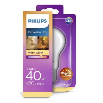 Imagine Bec LED Philips 5.5W E27 A60 2700K lumina calda PS03165