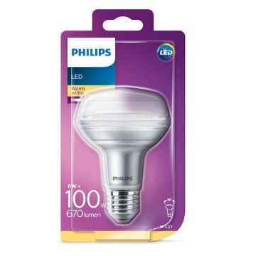Bec LED Philips 8W R80 E27 lumina calda 670LM PS03721
