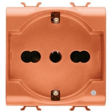 Priza LED Gewiss Chorus Monochrome 2 module 2P+E 16A Dual standard Italian-German Portocaliu GW10234
