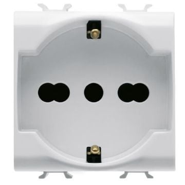 Priza Gewiss Chorus Monochrome 2 module 2P+T 16A Dual standard Italian-German Alb GW10204