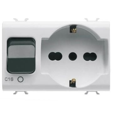 Priza Gewiss Chorus Monochrome 2 module 2P+E 16A 1P+N 16A Alb GW10312