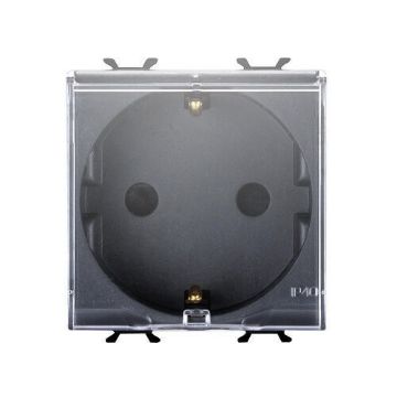 Priza capac Gewiss Chorus Monochrome 2 module 2P+E 16A Standard German Negru GW12242
