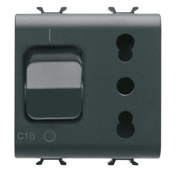 Priza Gewiss Chorus Monochrome 2 module 2P+E 16A P17 11-MCB 1P+N Negru GW12311