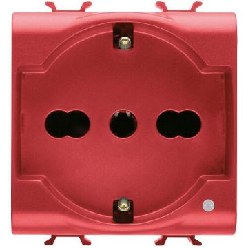 Priza LED Gewiss Chorus Monochrome 2 module 2P+E 16A Dual standard Italian-German Rosu GW10214