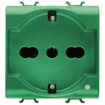 Priza LED Gewiss Chorus Monochrome 2 module 2P+E 16A Dual Italian-German Verde GW10224