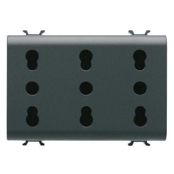 Priza Gewiss Chorus Monochrome 3 module 2P+E 16A Dual Standard Italian Negru GW12209