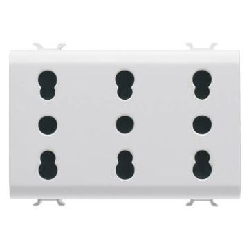 Priza Gewiss Chorus Monochrome 3 module 2P+E 16A Dual Standard Italian Alb Satinat GW15209