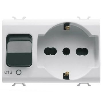 Priza Gewiss Chorus Monochrome 2 module 2P+E 16A 1P+N 16A Alb Satinat GW15312