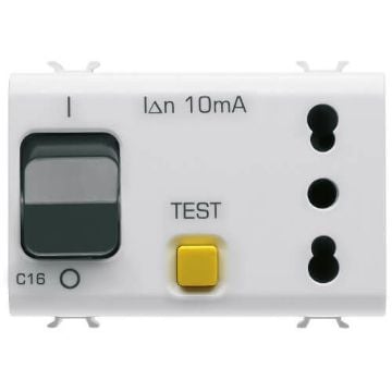 Priza Gewiss Chorus Monochrome 3 module 2P+E 16A P17 11 RCCB 1P+N Alb Satinat GW15321