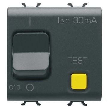 Disjunctor Gewiss Chorus Monochrome 2 module 1P+N 10A 3KA 30mA Negru GW12486