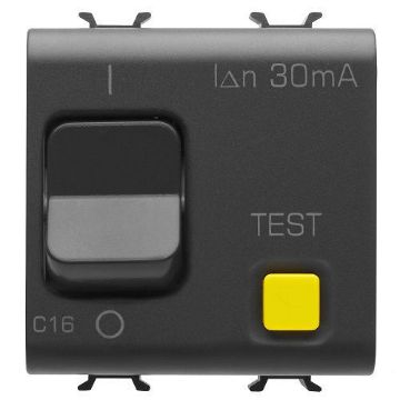 Disjunctor Gewiss Chorus Monochrome 2 module 1P+N 16A 3KA 30mA Negru GW12489