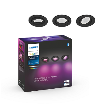 Imagine Set 3 spoturi LED Philips Hue Centura Black incastrate 3x5.7W White and Color Ambiance