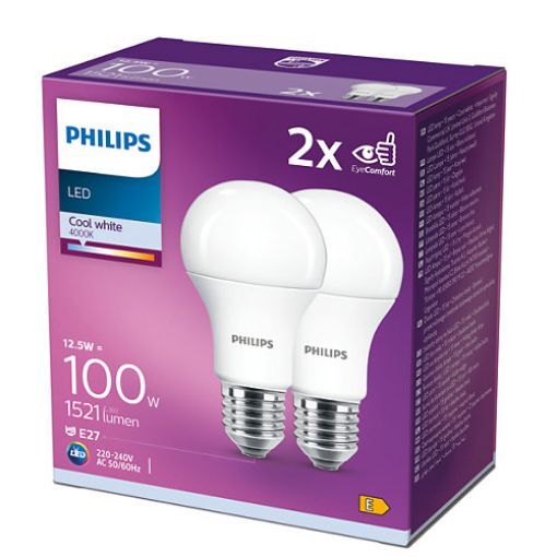 Set 2 becuri LED Philips 12.5W A60 E27 lumina neutra 1521LM PS03890
