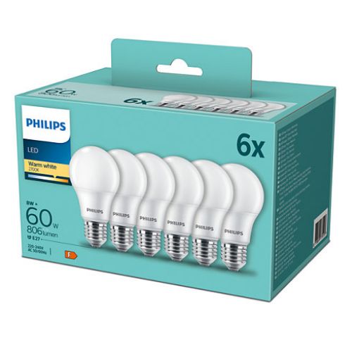 Imagine Set 6 becuri LED Philips 8W A60 E27 lumina calda 806LM PS04001