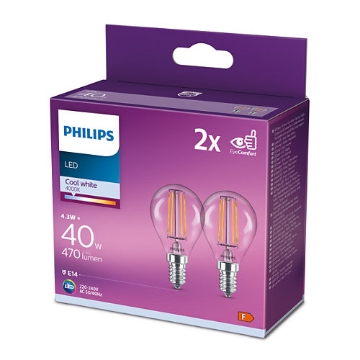 Imagine Set 2 becuri LED Philips 4.3W P45 E14 lumina neutra 470LM PS04216