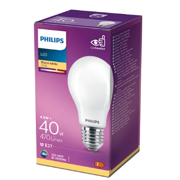 Imagine Bec LED Philips standard 4.5W E27 A60 lumina calda 230V ND