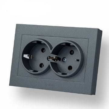 Priza Dubla Schuko Ovivo ST Grano Metalic fumuriu OV00181