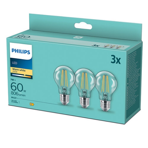 Set 3 becuri LED Philips 7W E27 A60 2700k 806lm PS04207