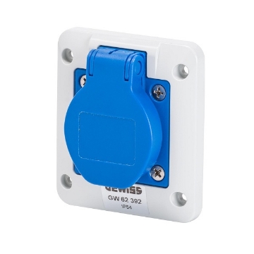 Priza Gewiss standard german 2P+E 16A cu flansa IP54 GW62392