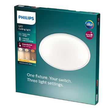 Imagine Plafoniera LED alba Philips Superslim CL550 Scene Switch 18W 2700k PC02630