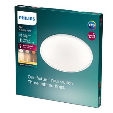 Plafoniera LED alba Philips Superslim CL550 Scene Switch 18W 2700k PC02630
