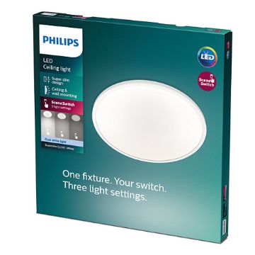 Imagine Plafoniera LED alba Philips Superslim CL550 Scene Switch 18W 4000k PC02631