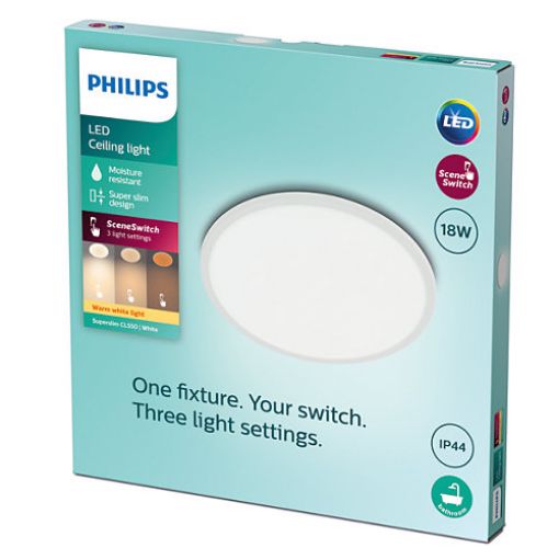 Plafoniera LED alba baie Philips Superslim CL550 Scene Switch 18W 2700k PC02632