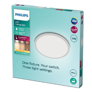 Imagine Plafoniera LED alba baie Philips Superslim CL550 Scene Switch 15W 2700k PC02633