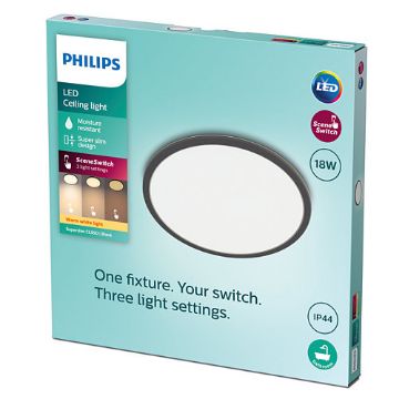 Plafoniera LED neagra baie Philips Superslim CL550 Scene Switch 18W 2700k PC02636