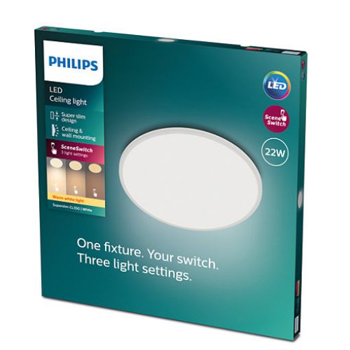 Plafoniera LED alba Philips Superslim CL550 Scene Switch 22W 2700k PC02638