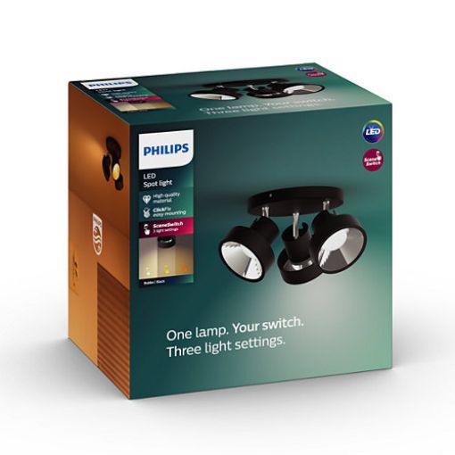 Imagine Plafoniera LED neagra Philips Bukko Scene Switch 3x4.3W 24V PC02697