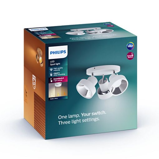 Imagine Plafoniera LED alba Philips Bukko Scene Switch 3x4.3W 24V PC02700