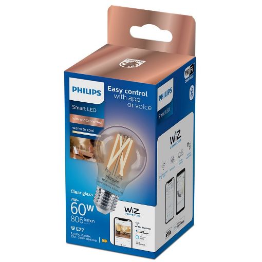 Bec LED Philips Smart Filament E27 A60 7W 806lm Tunable White
