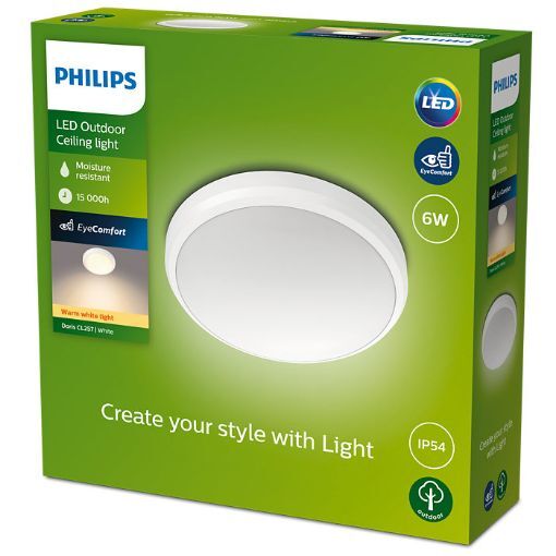 Philips LED Doris Plafoniera Da Esterno – Integrata, 2700K, IP54, Colore Nero, Luce Calda Per Giardino E Terrazzo