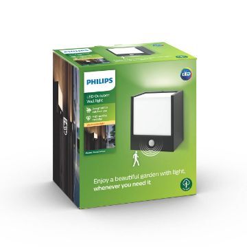 Aplica LED exterior neagra Philips Macaw senzor miscare 3.5W 320lm lumina calda PC02782