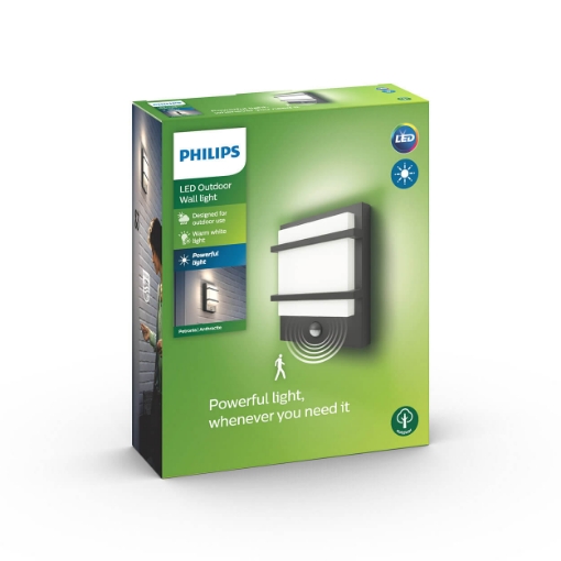 Aplica LED exterior antracit Philips Petronia senzor miscare 12W 1200lm PC02793