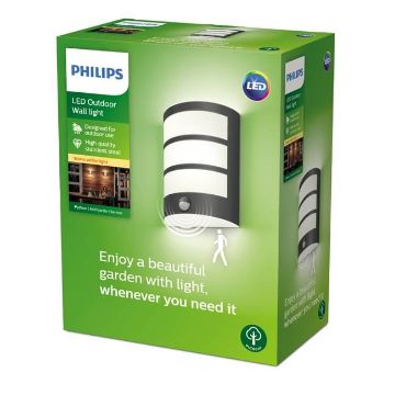 Aplica LED exterior antracit Philips Python senzor miscare 6W 450lm lumina calda PC02799