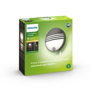 Aplica LED exterior neagra Philips Yarrow senzor miscare 6W 600lm lumina calda PC02827