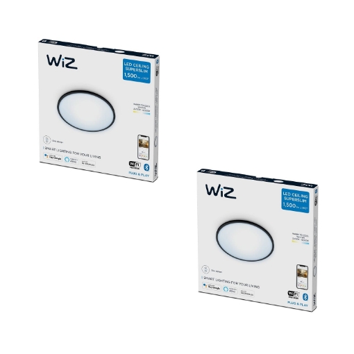 Pachet 2 Plafoniere LED WiZ SuperSlim Black 16W 1500lm WiFi BT lumina alba reglabila