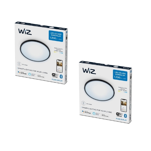 Pachet 2 Plafoniere LED WiZ SuperSlim Black 14W 1300lm WiFi BT lumina alba reglabila