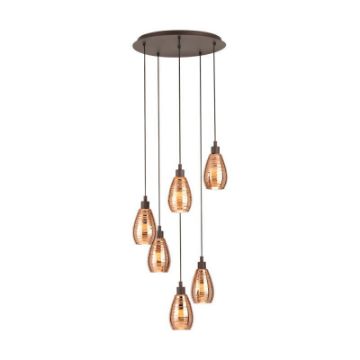 Lustra living Eglo Siracusa Brown-Copper 39508 sticla cupru