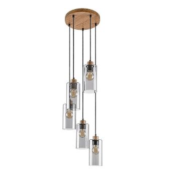 Lustra Rabalux Tanno Oak/Smoky E27 5x25W 72125 sticla fumurie