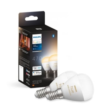 Set 2 becuri LED Philips Hue E14 5.1W 470lm P45 White Ambiance