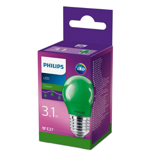 Bec LED Philips Party Green 3.1W 300LM E27 P45 PS03432