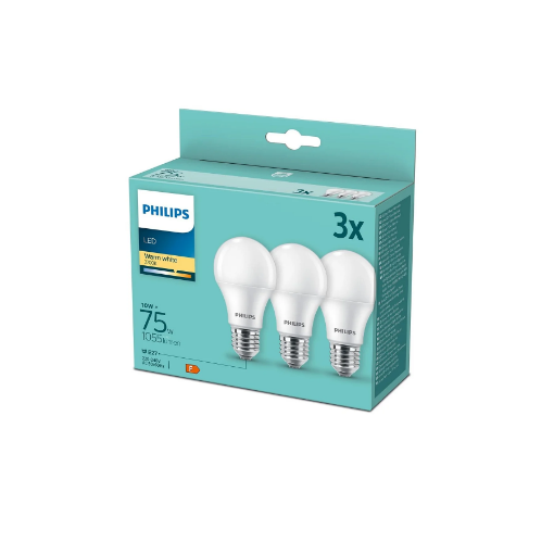 Set 3 becuri LED Philips 10W E27 A60 1055lm lumina calda PS04002